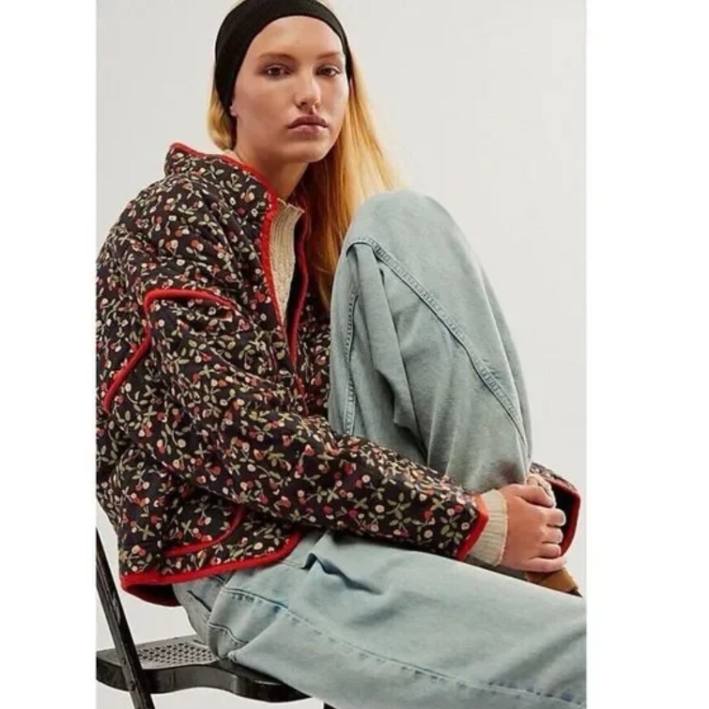 Free People Chloe Jacket Quilted Cherry Combo Small